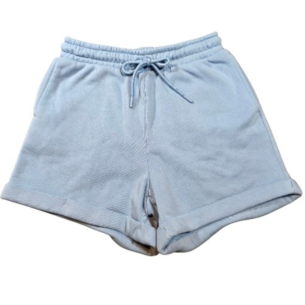 Womens S Light Blue Sweat Shorts Elastic Drawstring Waist Relaxed Fit Athleisure
